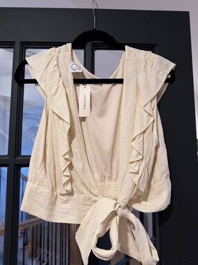 Francesca's Collections Ivory Ruffle open Back Tie-back Top